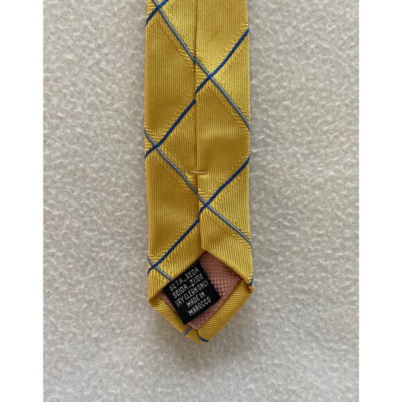 Thomas Pink Tie Vivid Gold Gray Checkered Luxury Necktie Silk Woven Thick - Picture 4 of 4